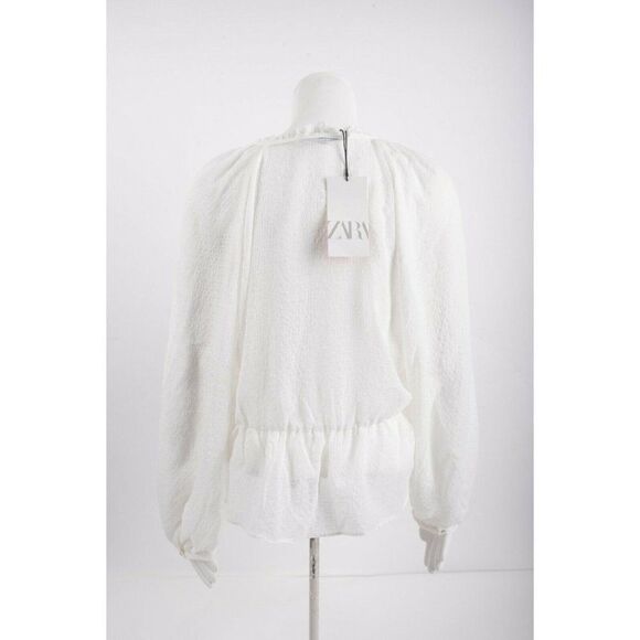 Zara Womans White Blouse Top Textured Weave Ruffle Size S NWT 3067/118 - Picture 5 of 7